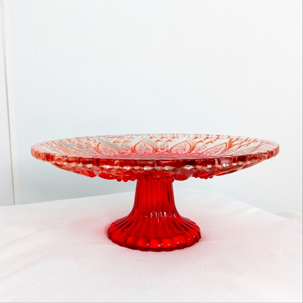 Glass Dessert plate EUC small red holiday Christmas Halloween Valentine's